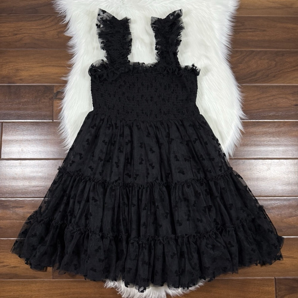 En Saison Women's Size Medium‎ Black Embroidered Bows Casey Flutter Mini Dress - Picture 7 of 12